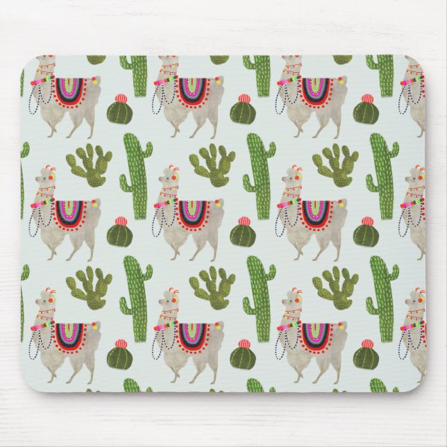 Llamarama Collection | Cactus & Llama Pattern Mouse Pad (Front)