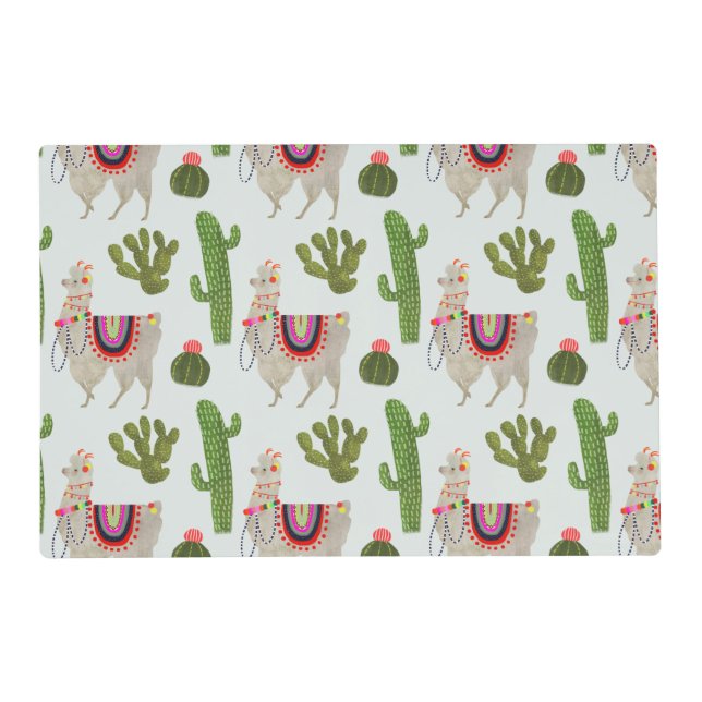 Llamarama Collection | Cactus & Llama Pattern Placemat (Front)
