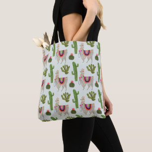 Llamarama Collection   Cactus & Llama Pattern Tote Bag