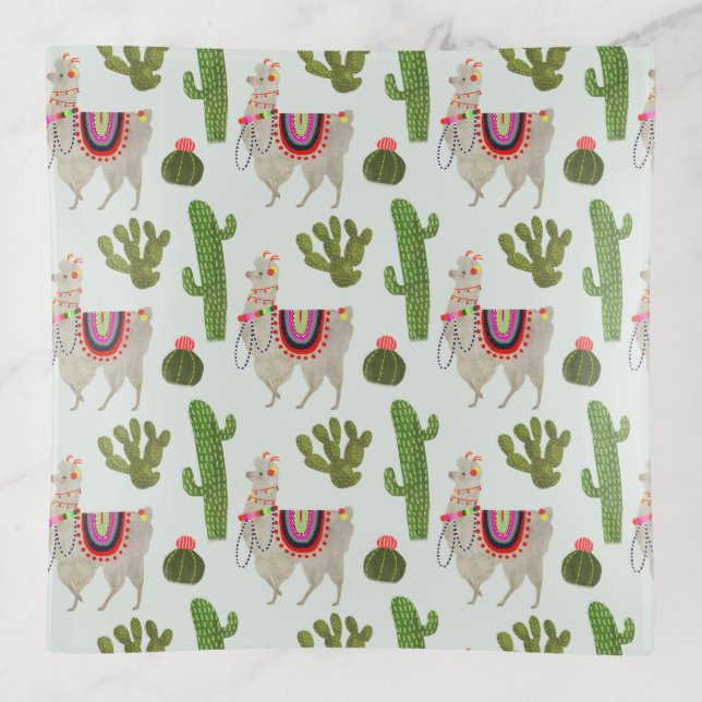 Llamarama Collection | Cactus & Llama Pattern Trinket Tray (Front)