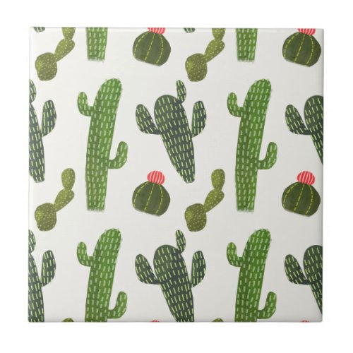 Llamarama Collection  Cute Cactus Ceramic Tile