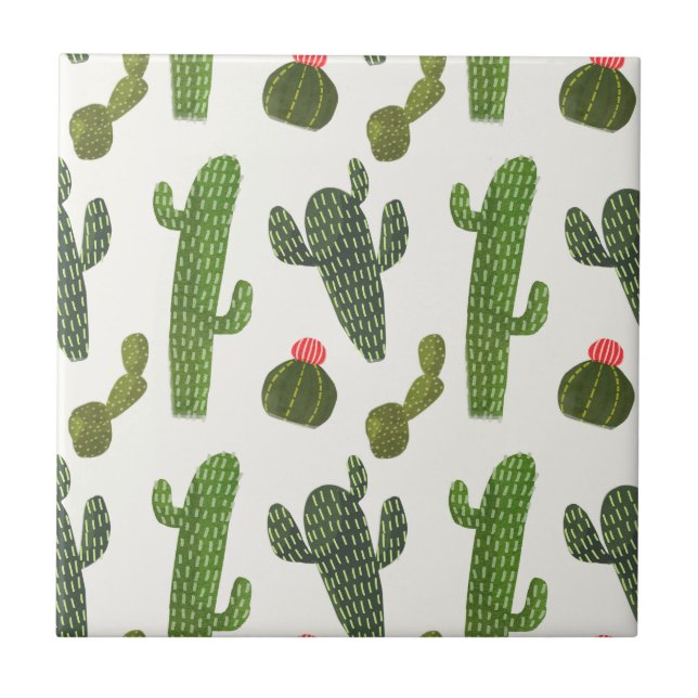 Llamarama Collection | Cute Cactus Ceramic Tile (Front)