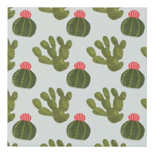 Llamarama Collection  Cute Cactus Pattern Faux Canvas Print