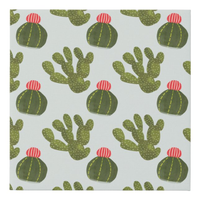 Llamarama Collection | Cute Cactus Pattern Faux Canvas Print (Front)