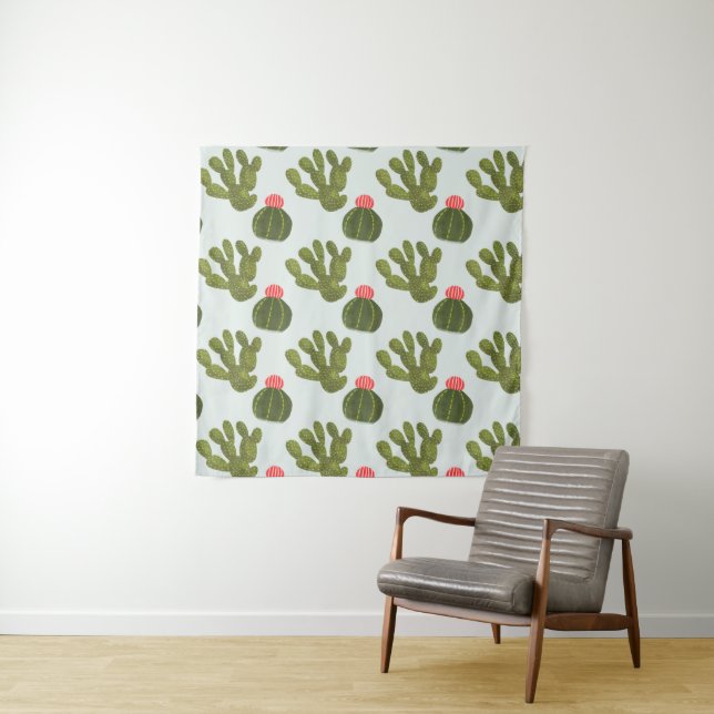 Llamarama Collection | Cute Cactus Pattern Tapestry (In Situ)