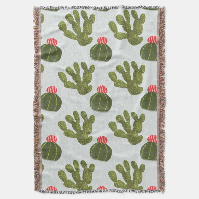Llamarama Collection | Cute Cactus Pattern Throw Blanket (Front Vertical)
