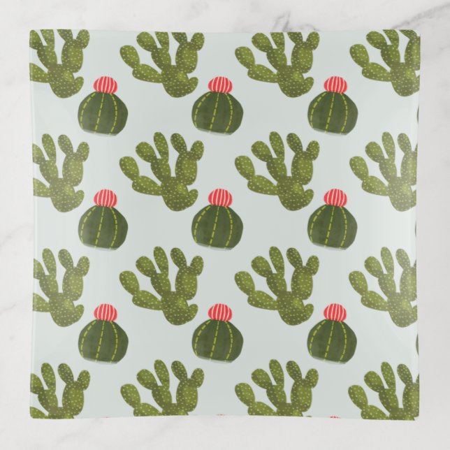 Llamarama Collection | Cute Cactus Pattern Trinket Tray (Front)
