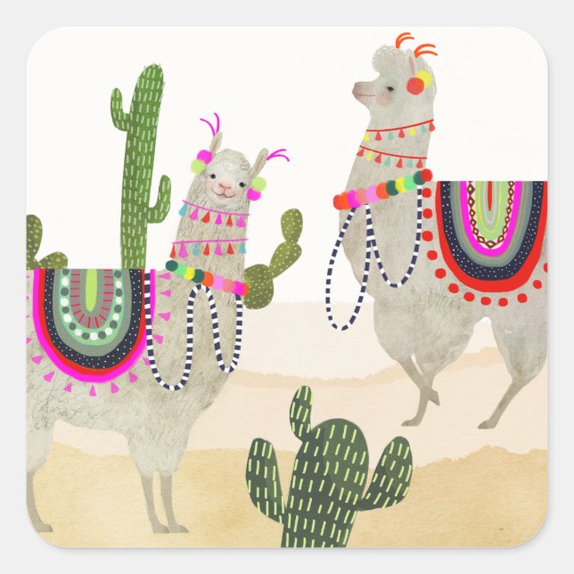 Llamarama Collection | Cute Lllamas Square Sticker (Front)