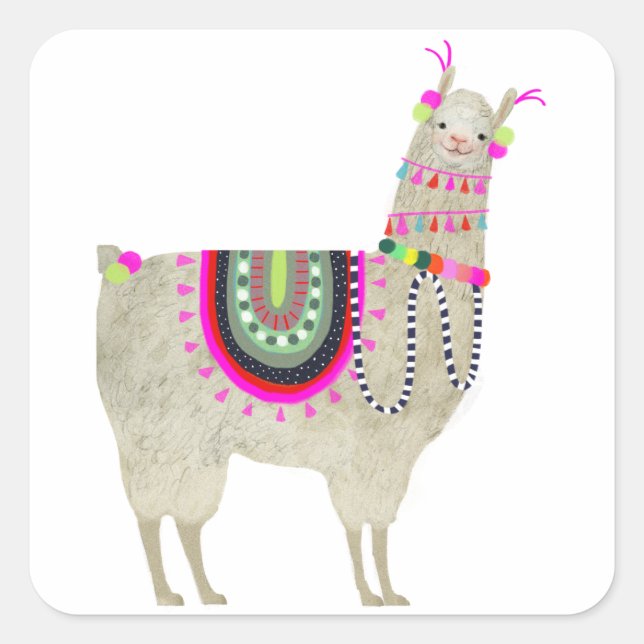 Llamarama Collection | Cute Lllamas Square Sticker (Front)