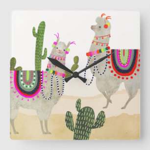 Llamarama Collection Cute Lllamas Square Wall Clock