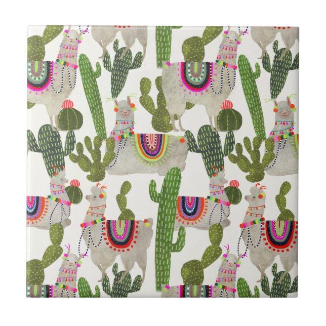 Llamarama Collection Pattern Ceramic Tile (Front)