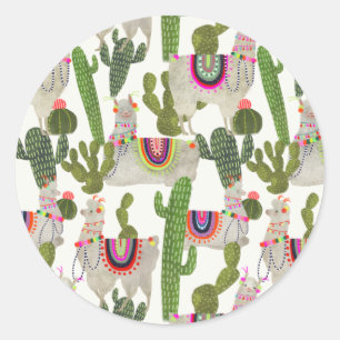 Llamarama Collection Pattern Classic Round Sticker