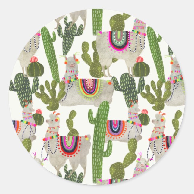Llamarama Collection Pattern Classic Round Sticker (Front)