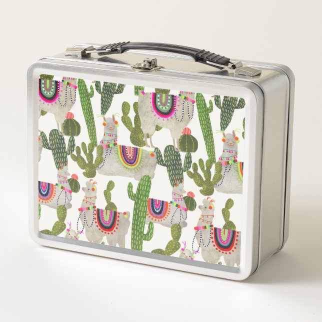 Llamarama Collection Pattern Metal Lunch Box (Front)