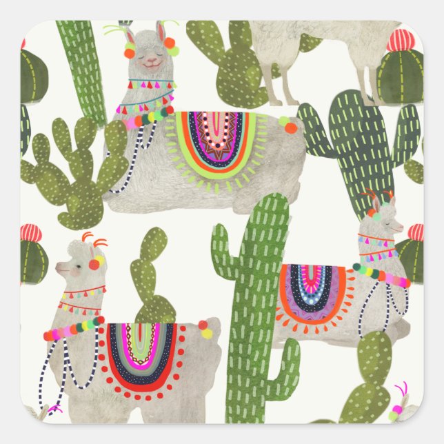 Llamarama Collection Pattern Square Sticker (Front)