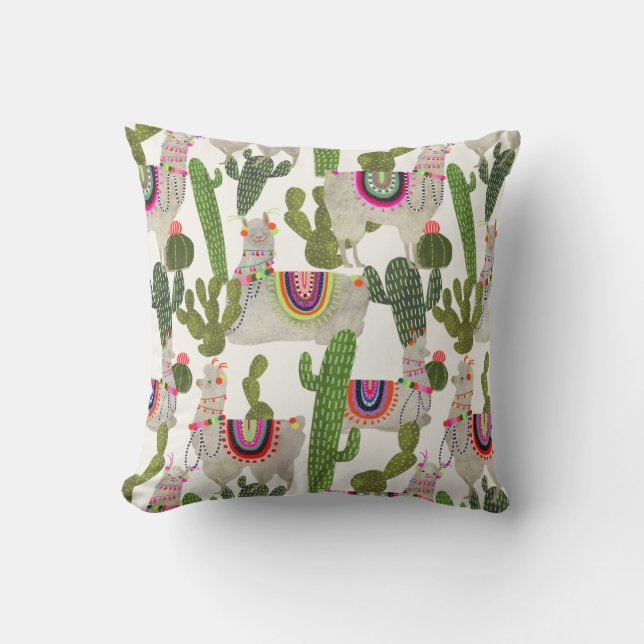 Llamarama Collection Pattern Throw Pillow (Front)