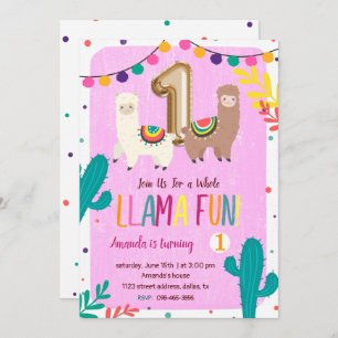 Llamas 1st Birthday Invitation