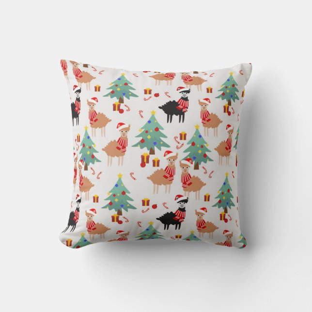 Llamas And Alpaca Christmas Pattern Throw Pillow (Front)