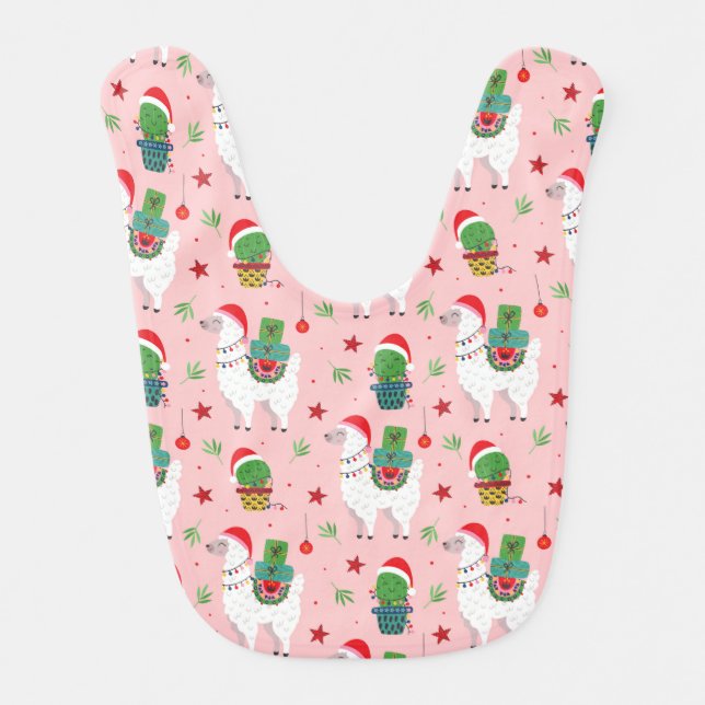Llamas and Cacti Christmas Pattern Baby Bib (Front)