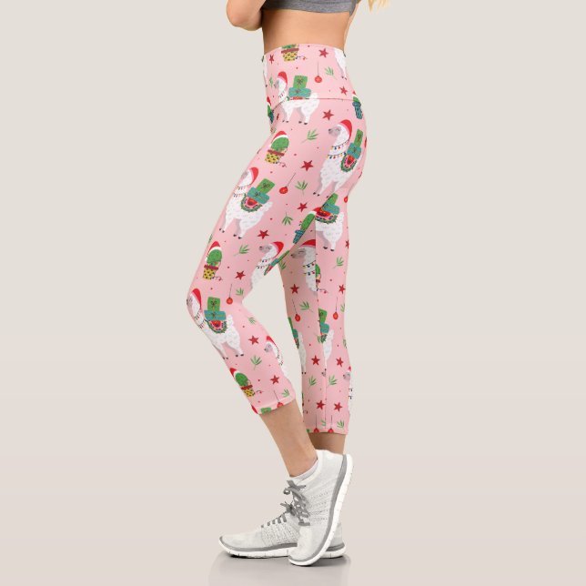 Llamas and Cacti Christmas Pattern Capri Leggings (Left)