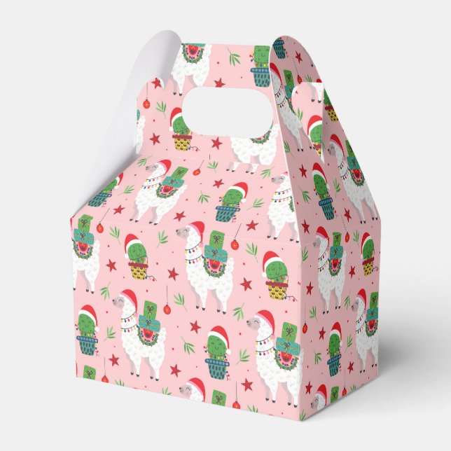 Llamas and Cacti Christmas Pattern Favor Boxes (Front Side)