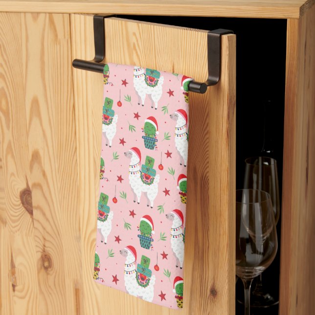 Llamas and Cacti Christmas Pattern Kitchen Towel (Thirds Fold)