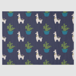 Llamas and Cactus on Navy Decoupage Tissue Paper