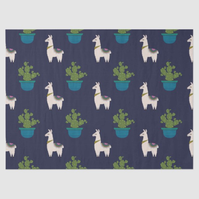 Llamas and Cactus on Navy Decoupage Tissue Paper (Front)