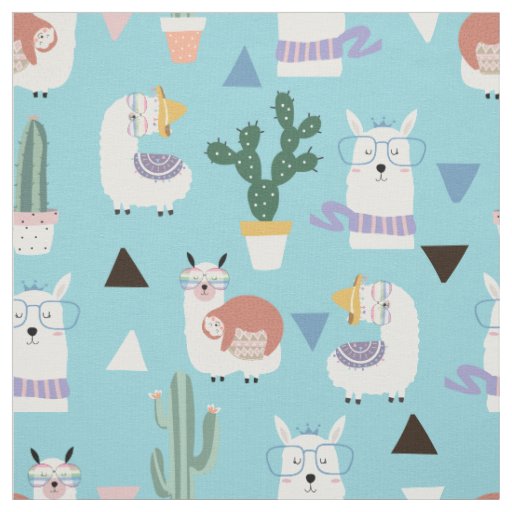 Llamas Cactus and Sloths Fabric