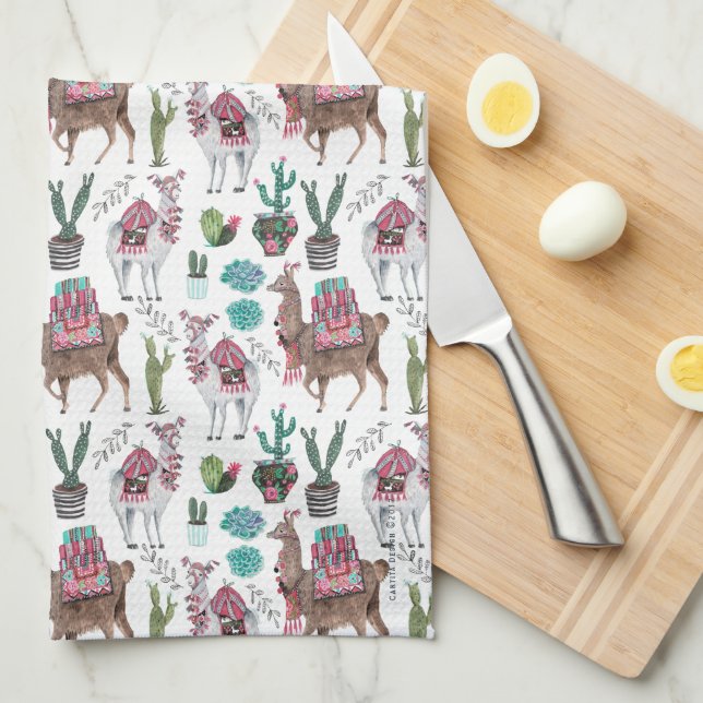Llamas cactus Pattern | Kitchen Towel (Quarter Fold)