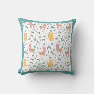 Llamas Cats Alapaca Green Animals Boho Throw Pillow
