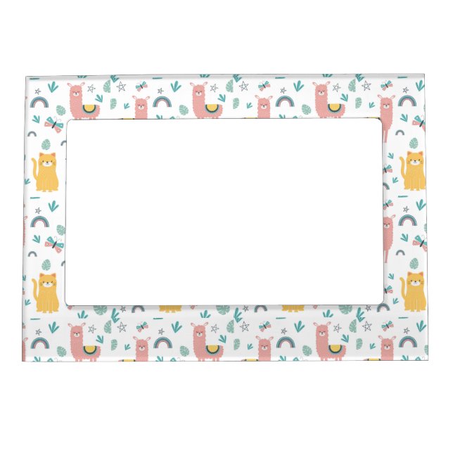 Llamas Cats Alapaca Pink Name Animals Boho Magnetic Frame (Front)