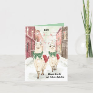 Llamas Christmas Card – Whimsical Holiday Lights 