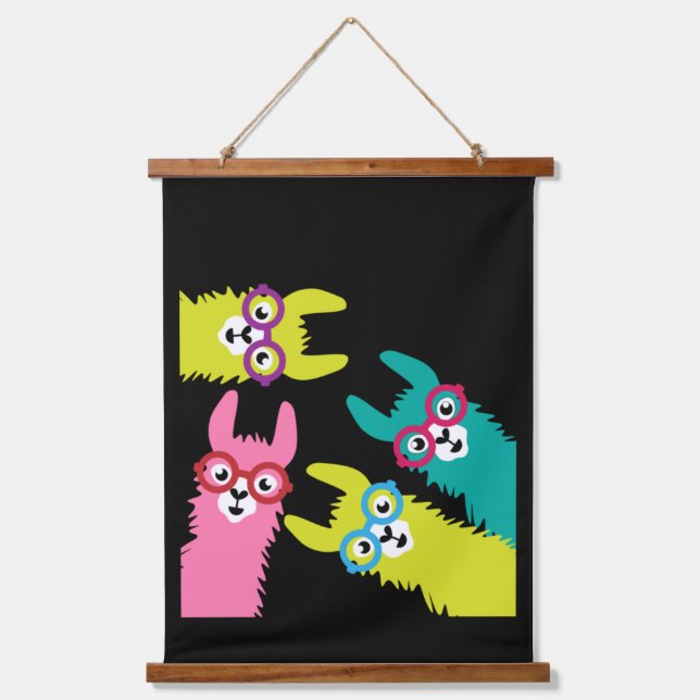 Llamas Colorful Camelid  Hanging Tapestry (Front)