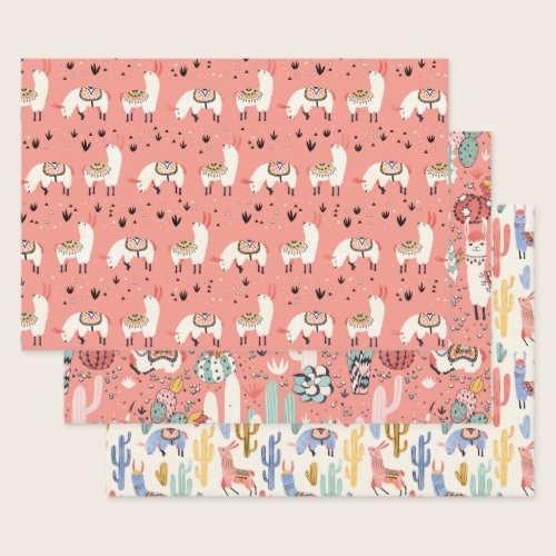 Llamas diversity wrapping paper sheets