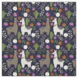 Llamas, Flowers and Cactus on Navy Fabric