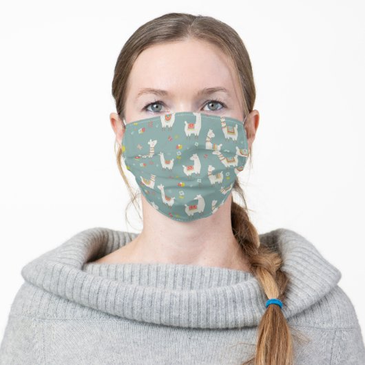 Llamas Flowers Cute Pattern Adult Cloth Face Mask (Worn)