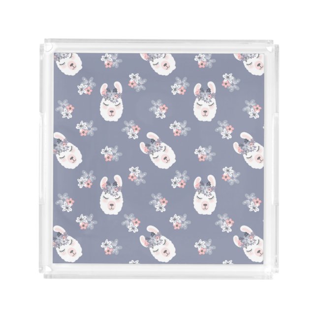 Llamas & Flowers Pattern Acrylic Tray (Front)