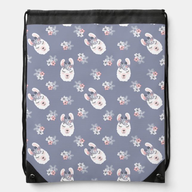 Llamas & Flowers Pattern Drawstring Bag (Front)