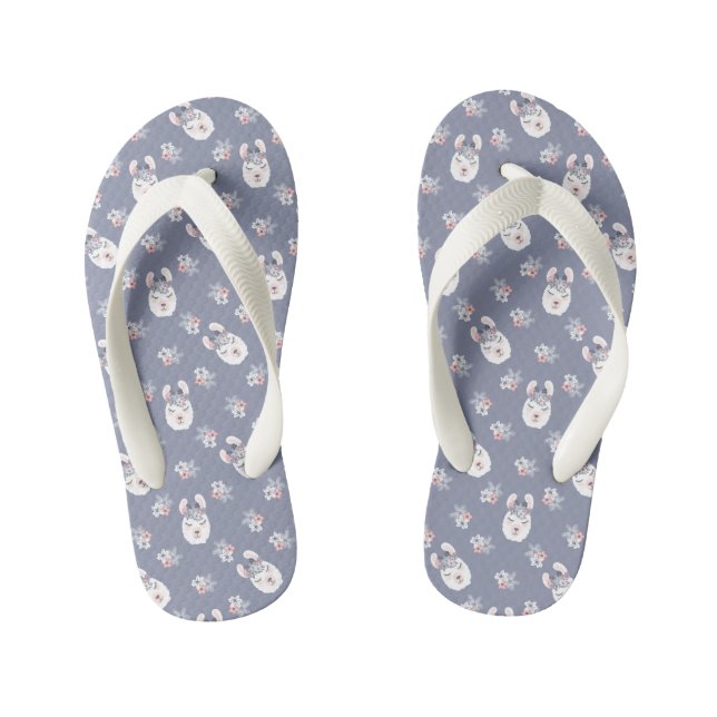 Llamas & Flowers Pattern Kid's Flip Flops (Footbed)