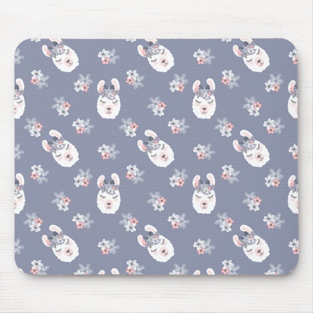 Llamas & Flowers Pattern Mouse Pad (Front)