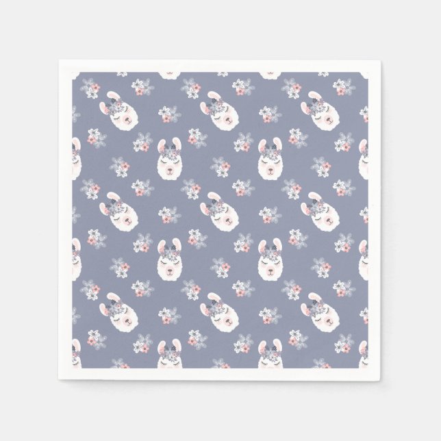 Llamas & Flowers Pattern Napkins (Front)
