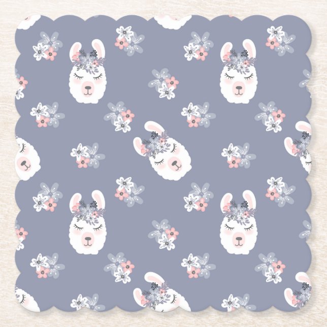 Llamas & Flowers Pattern Paper Coaster (Front)