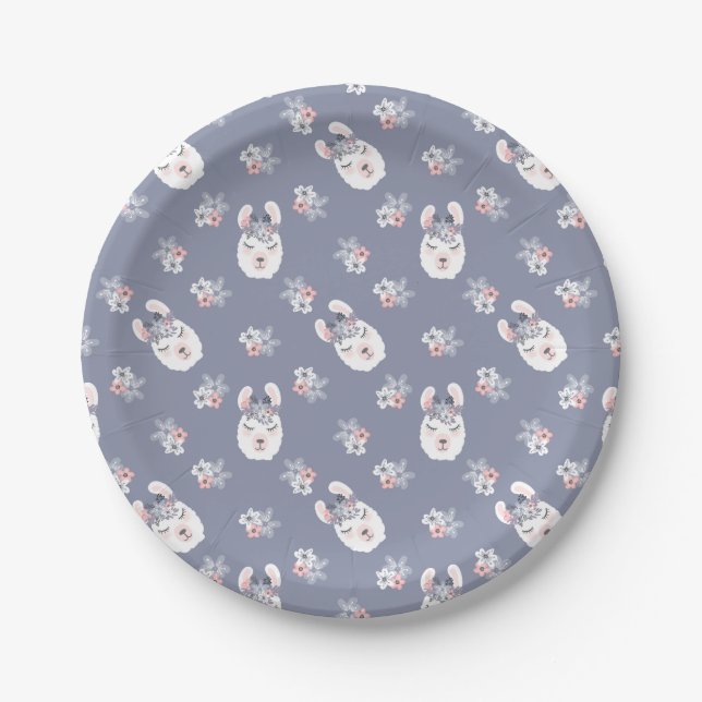 Llamas & Flowers Pattern Paper Plates (Front)