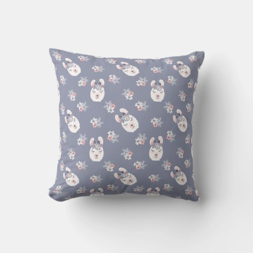 Llamas  Flowers Pattern Throw Pillow