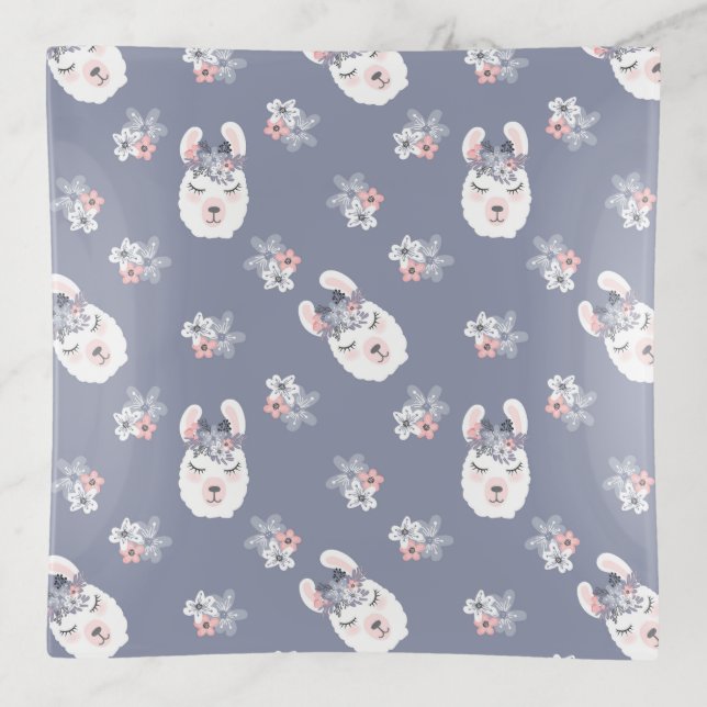 Llamas & Flowers Pattern Trinket Tray (Front)
