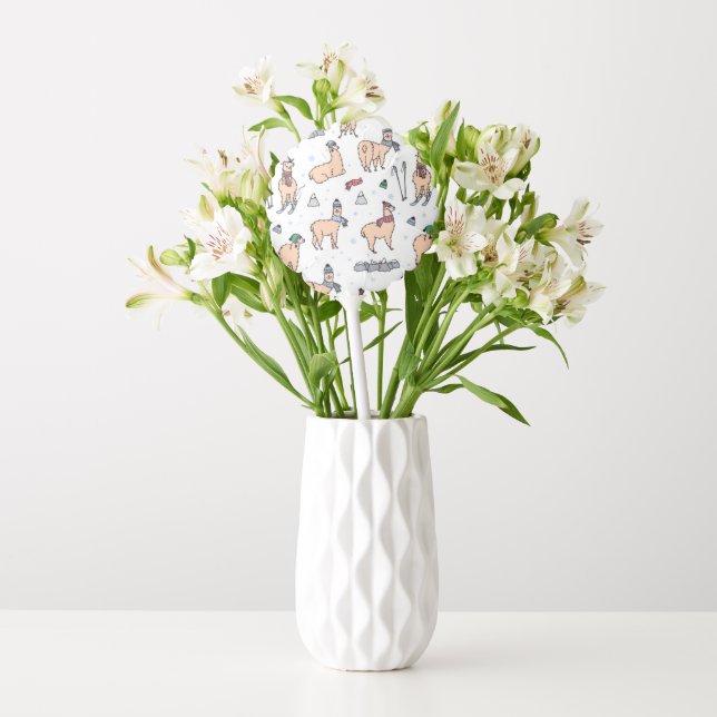Llamas In Hats & Scarves Skiing Pattern Balloon (Vase)