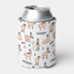 Llamas In Hats &amp; Scarves Skiing Pattern Can Cooler