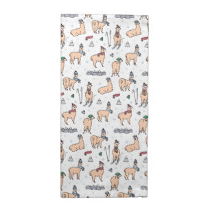 Llamas In Hats & Scarves Skiing Pattern Cloth Napkin