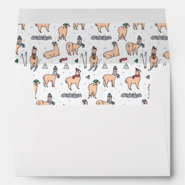 Llamas In Hats & Scarves Skiing Pattern Envelope (Back (Bottom))